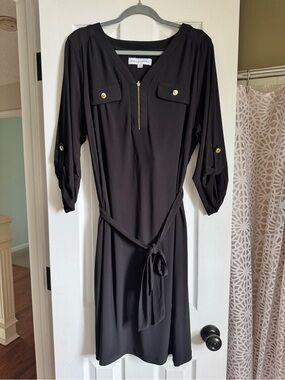 Emma & Michele Black Shirt Dress with Zip Front and Belt